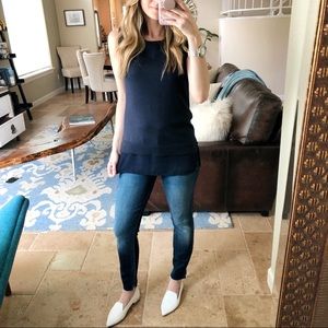 Banana Republic Navy Sleeveless Sweater Sheer Hem